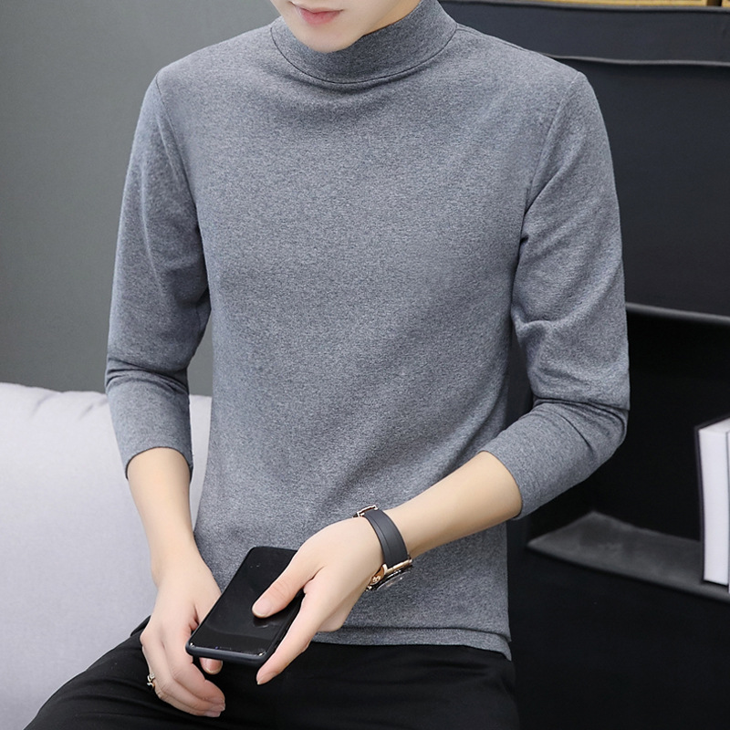秋冬男装衣服中领男士长袖t恤韩国半高领体恤内搭紧身纯棉打底衫