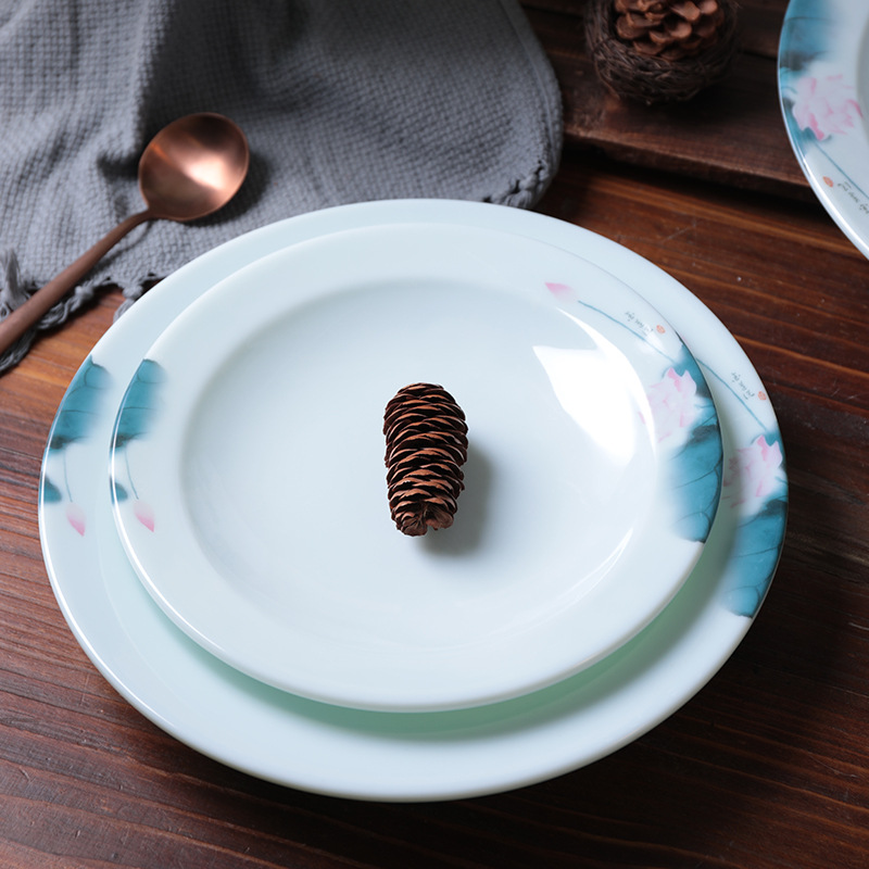 创意圆形宽边网红密胺凉皮盘四川小龙虾盘子商用剁椒鱼头热菜盘