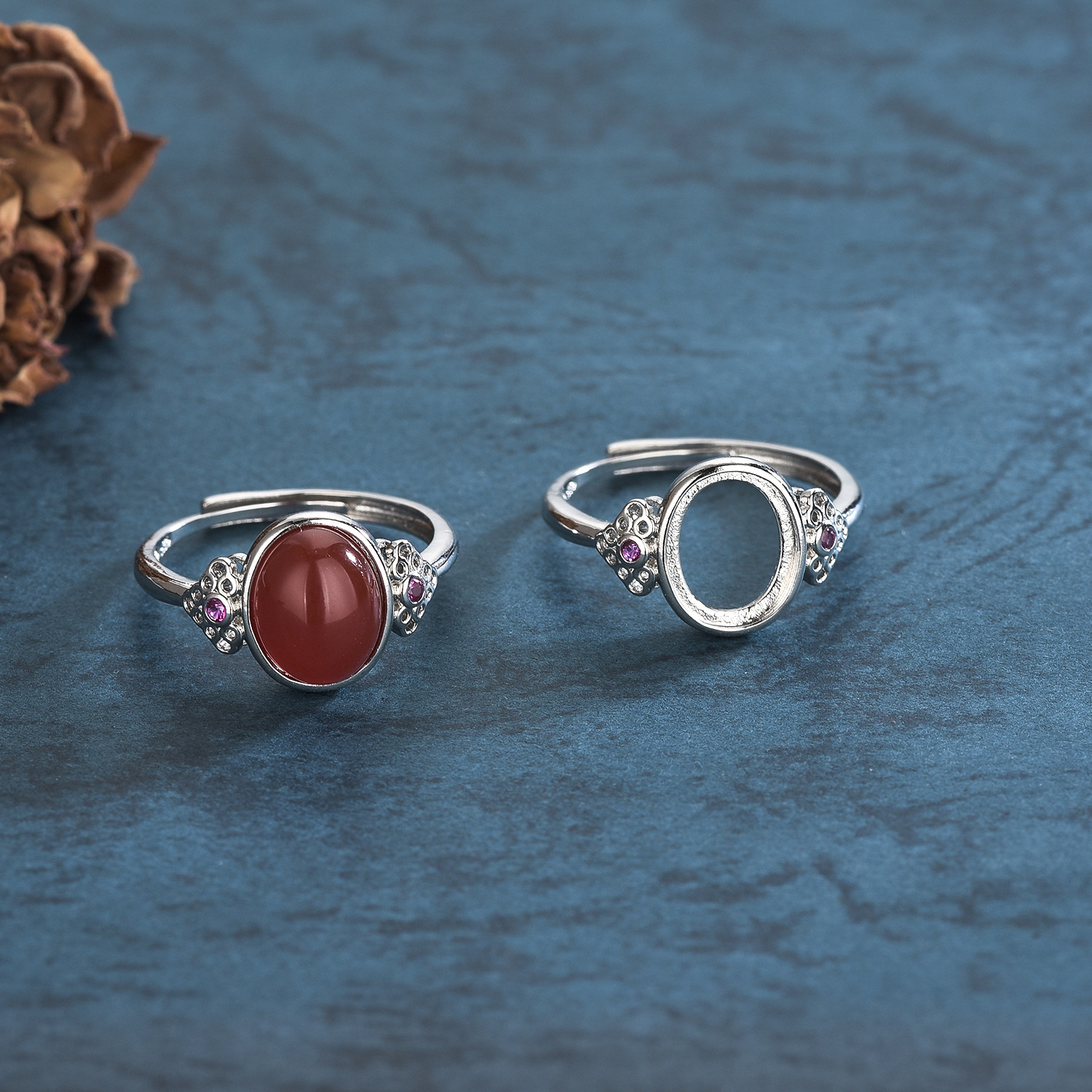 源头厂家铜饰品跨境爆款配饰同心锁白金戒指女日韩 镶嵌蜜蜡 玉髓