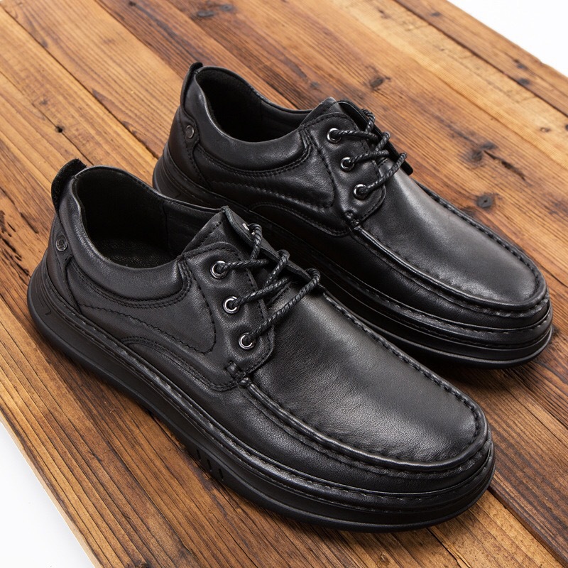 2020秋冬新款厚底宽版男鞋真皮商务休闲大头皮鞋男宽头圆头爸爸鞋