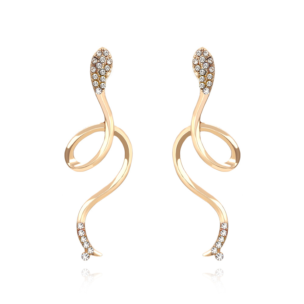 欧美新款时尚金属蛇形耳环女复古镶钻长款耳钉个性潮人百搭耳饰