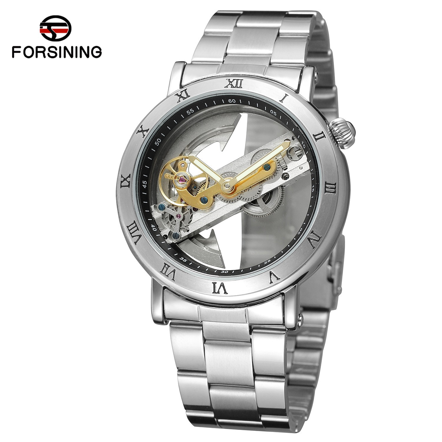 一件代发 forsining手表外贸批发网带双透镂空全自动机械表男表