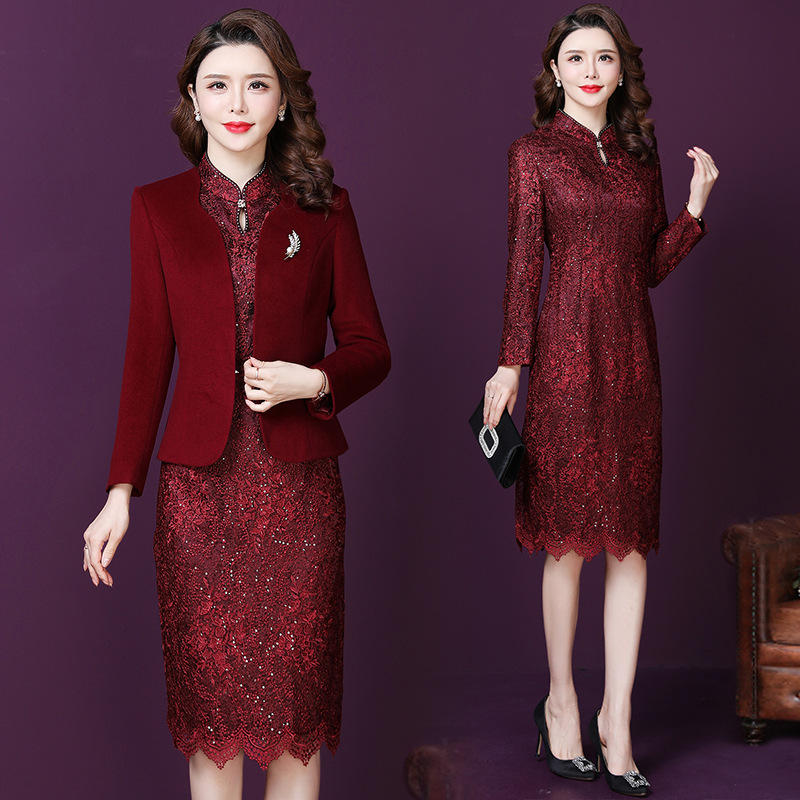 9009喜婆婆婚宴装2021春秋季新款冬装妈妈结婚礼服套婚礼妈妈礼服