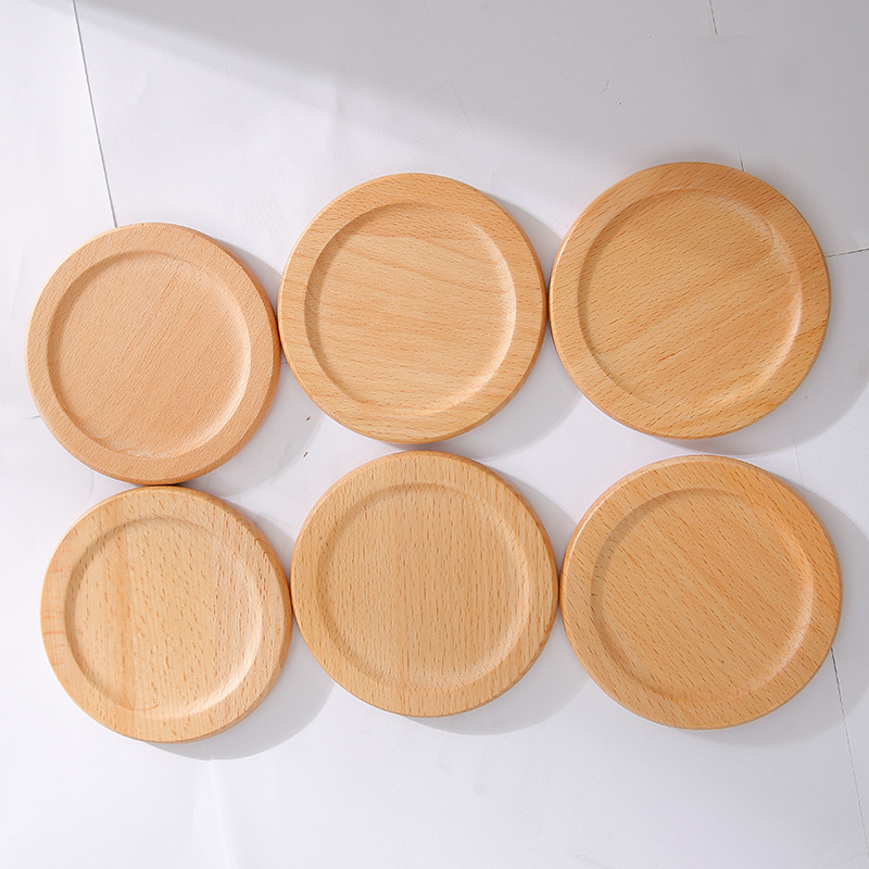 Department Store Wooden Insulated Anti-Scald Pad Teacup Mat round Beech Dining Table Cushion Non-Slip Creative Coffee Cup Wooden Coaster