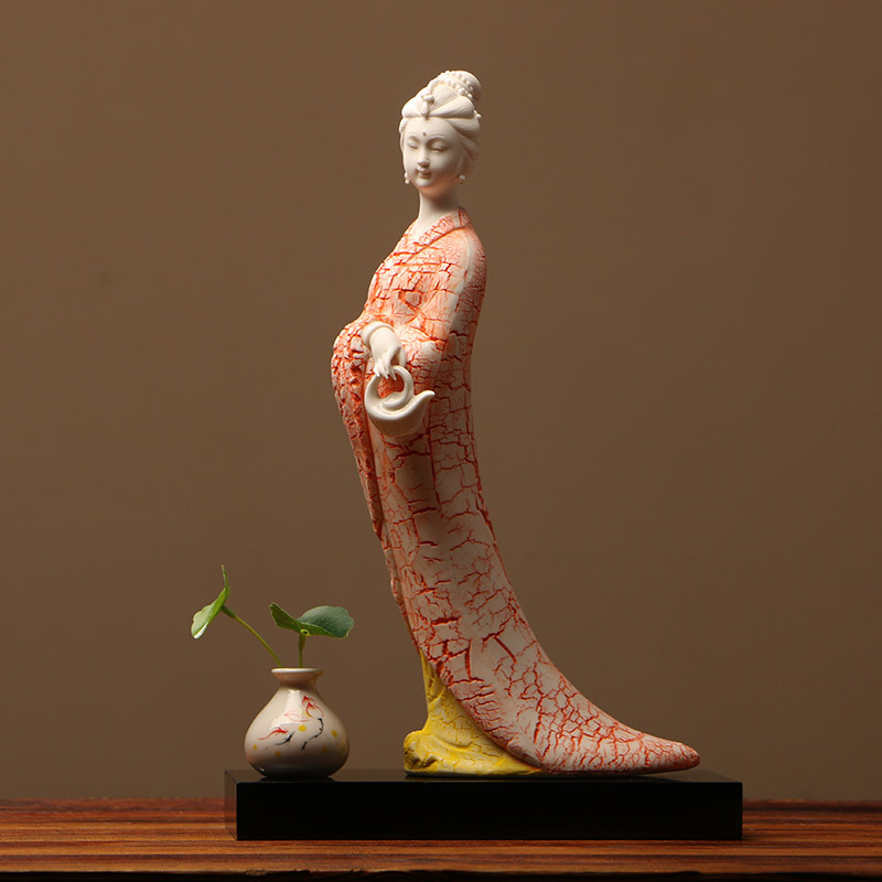 陶瓷仕女人物摆件中国风古典美女高档瓷雕工艺品客厅电视柜装饰