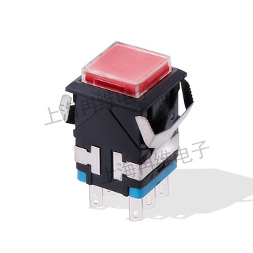 上开 上海永星方形按钮开关kd2-23 6脚 红色 自锁无灯