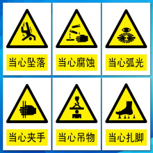 安全警告警示标志标识牌当心夹手坠落扎脚吊物腐蚀弧光标示贴TBP