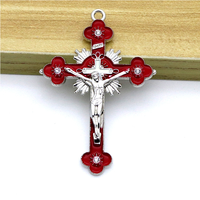 Factory Wholesale Religious Ornament Metal Accessories Jesus Cross Color Necklace Pendant Keychain Pendant