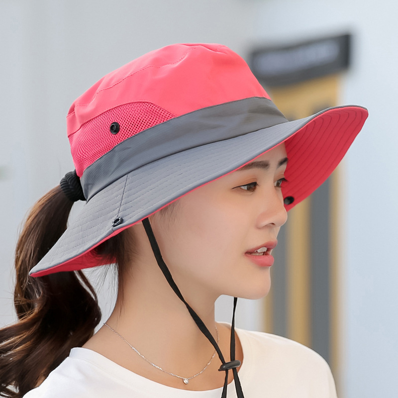 9002 Summer Women's Outdoor Sun Hat Ponytail Hole Bucket Hat Sun Protection Sun Hat Breathable Alpine Cap Parent-Child Style