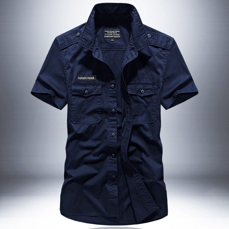 夏季军装短袖衬衫男棉青年大码牛仔衬衣男薄款寸衫外套潮-阿里巴巴