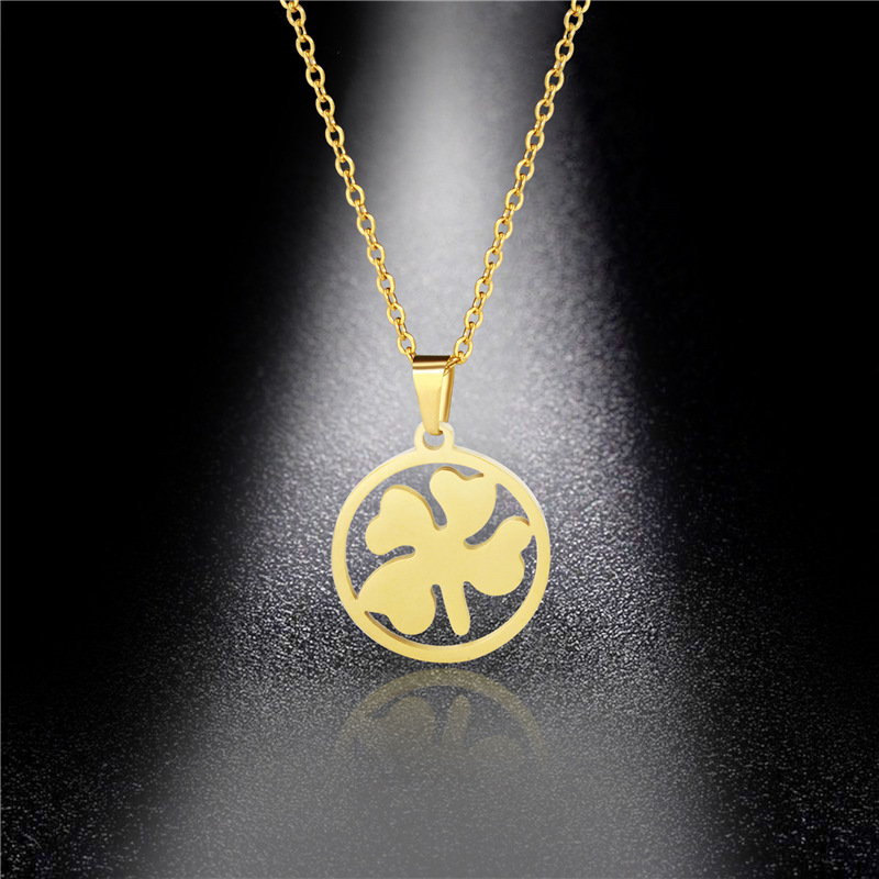 European and American Ornament Simple Glossy Clover Necklace Temperament Wild Titanium Steel Clover Pendant Clavicle Chain Can Be Customized