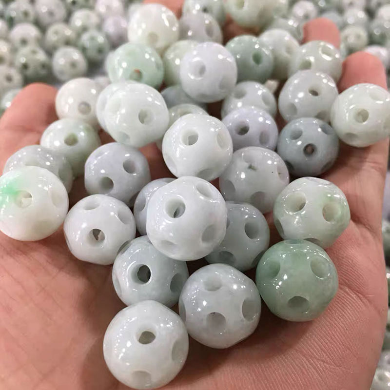 a货缅甸翡翠散珠 翡翠路路通圆珠大号金钱珠散珠diy配饰批发