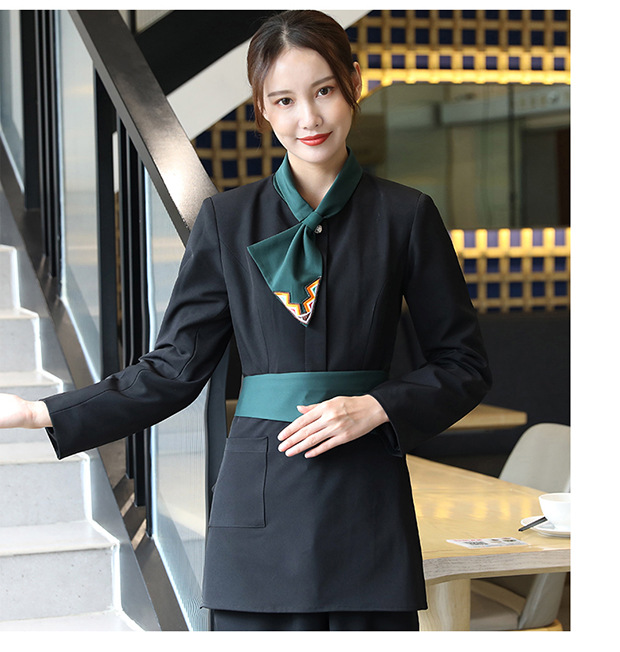 新款服务员工作服长袖秋冬季餐饮酒店饭店火锅店高端时尚丝巾女士