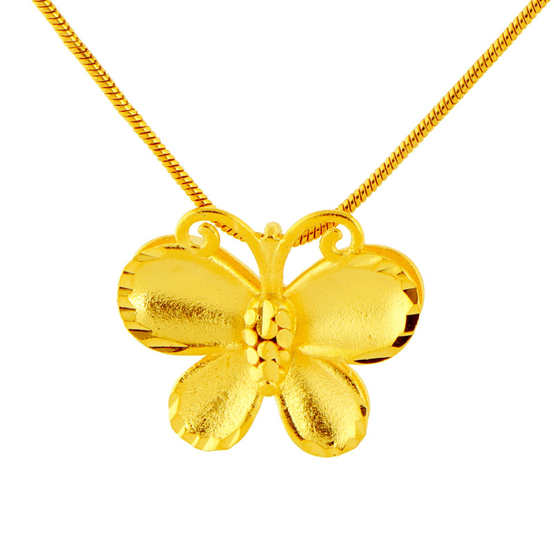 越南沙金 车花蝴蝶吊坠镀24k金色 仿真黄金坠子简约项坠 批发首饰