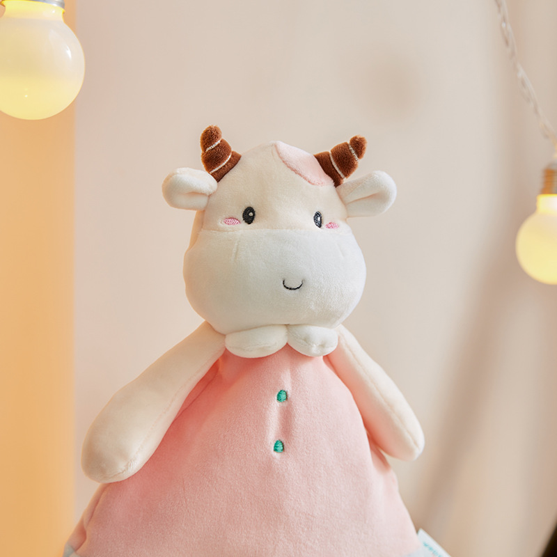 2021牛年原创安抚巾可入口啃咬毛巾毛绒玩具宝宝摇铃bb叫陪睡玩偶
