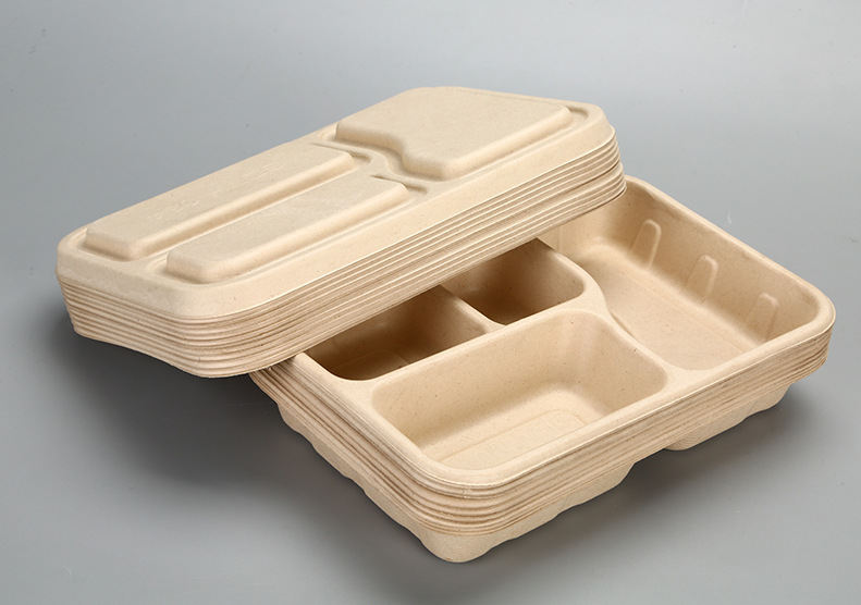 一次性快餐盒高档纸质外卖餐盘可降解多格分格纸浆餐盒打包盒