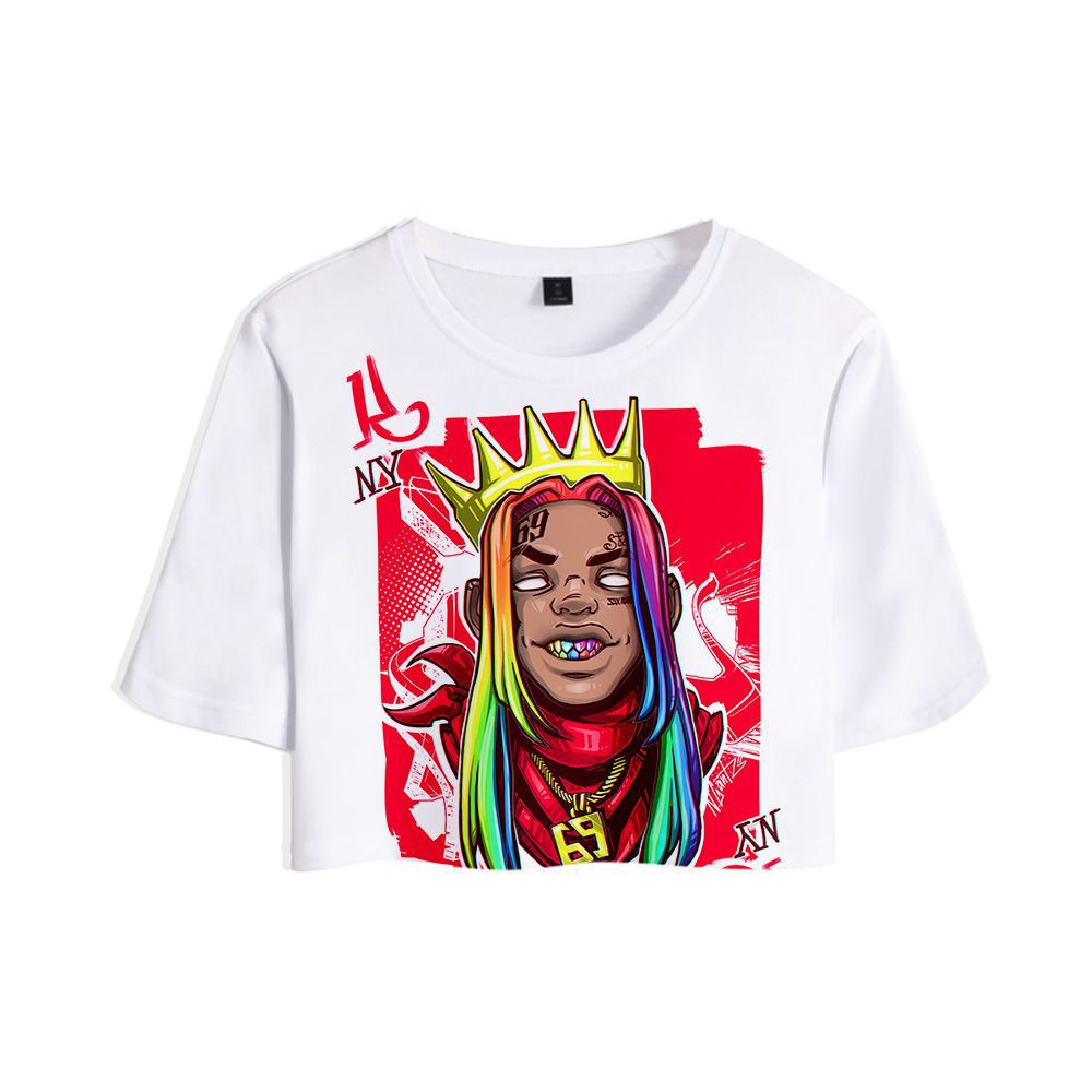 一件代发 说唱歌手6ix9ine周边数码印花3d露脐套装都