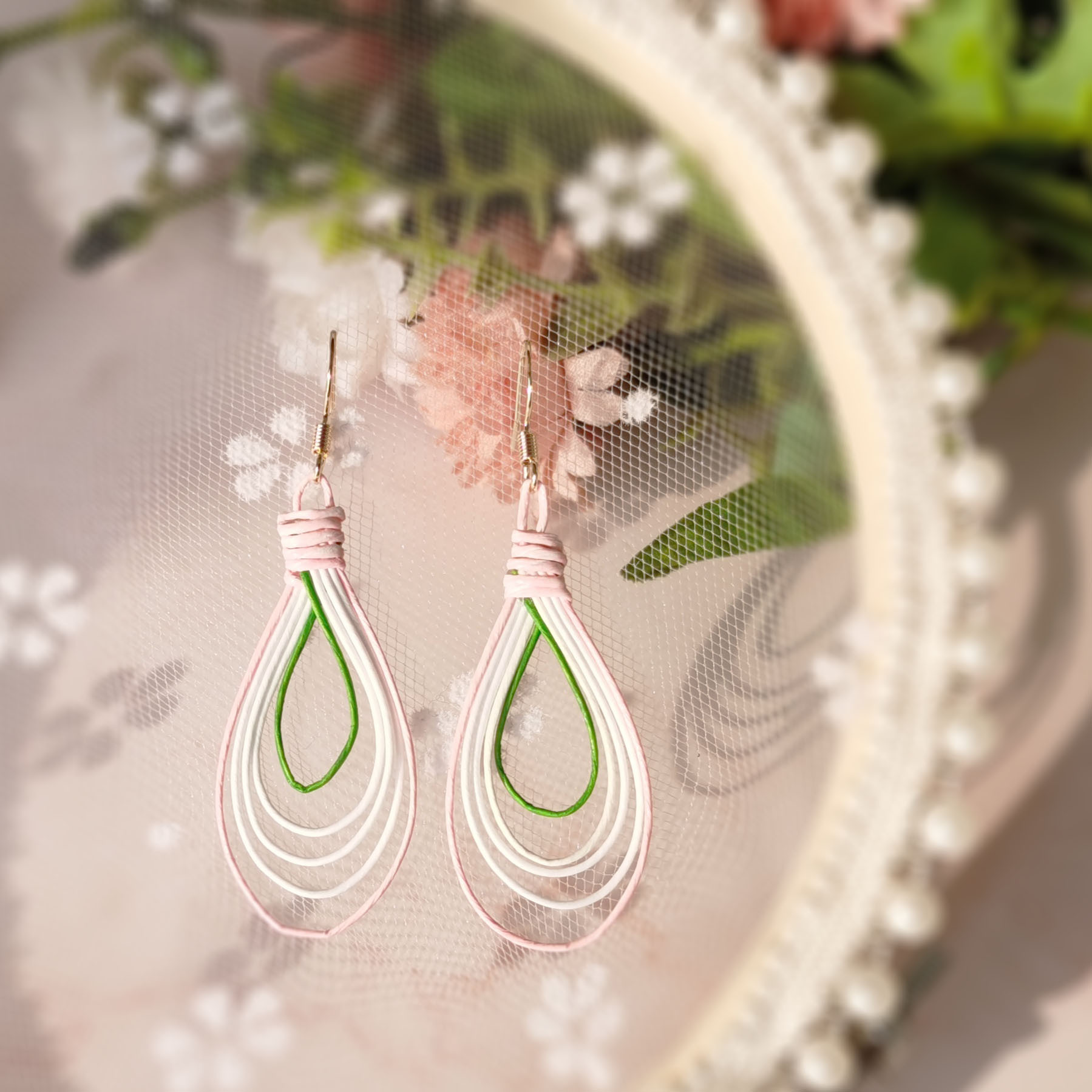 日系和风耳环水引线精美水滴形编织耳钩s925银镀真金复古气质耳饰