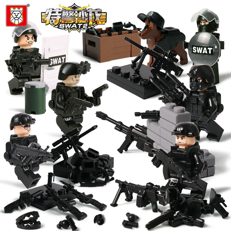 托比狮tbs11-16新款特警沙龙拼装军事积木人仔模型手办玩具