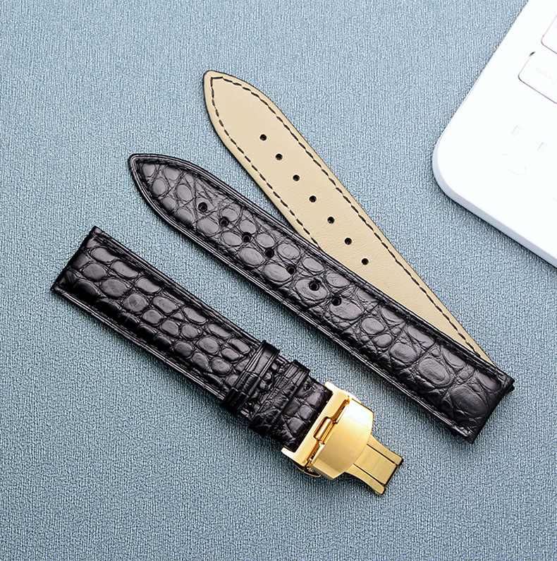 美洲鳄鱼皮表带男女圆纹双按蝴蝶扣针双面真皮手表带现货厂家批发