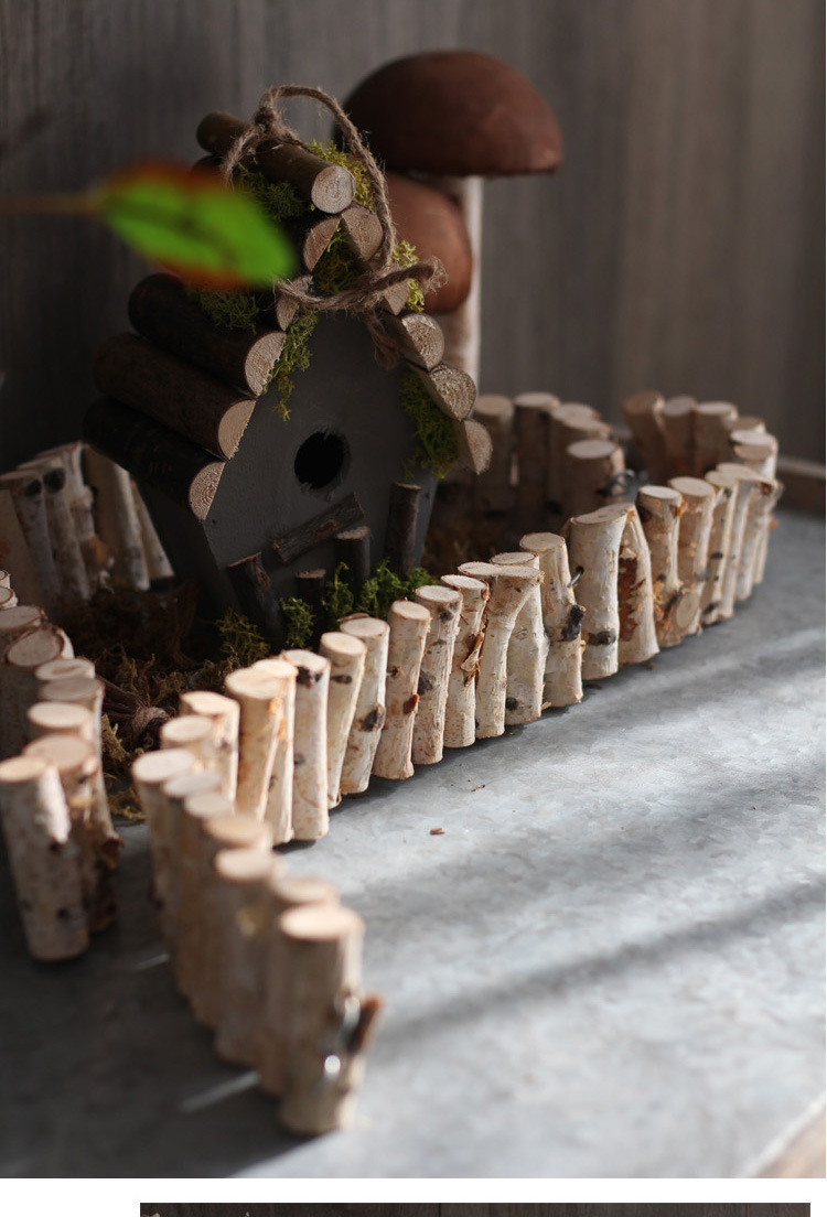 白桦木小栅栏花盆围栏室内花园庭院装饰小篱笆造景小摆件