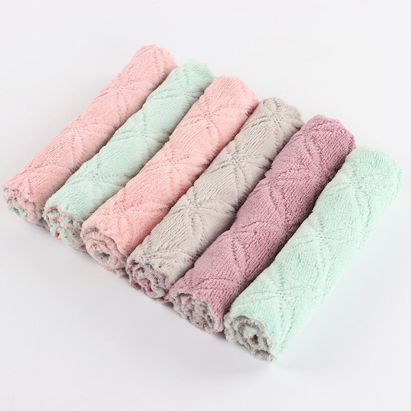 Scouring Pad Household Kitchen Dishcloth Double-Layer Thickened Cleaning Towel Embossed Absorbent Embossed Dish Towel