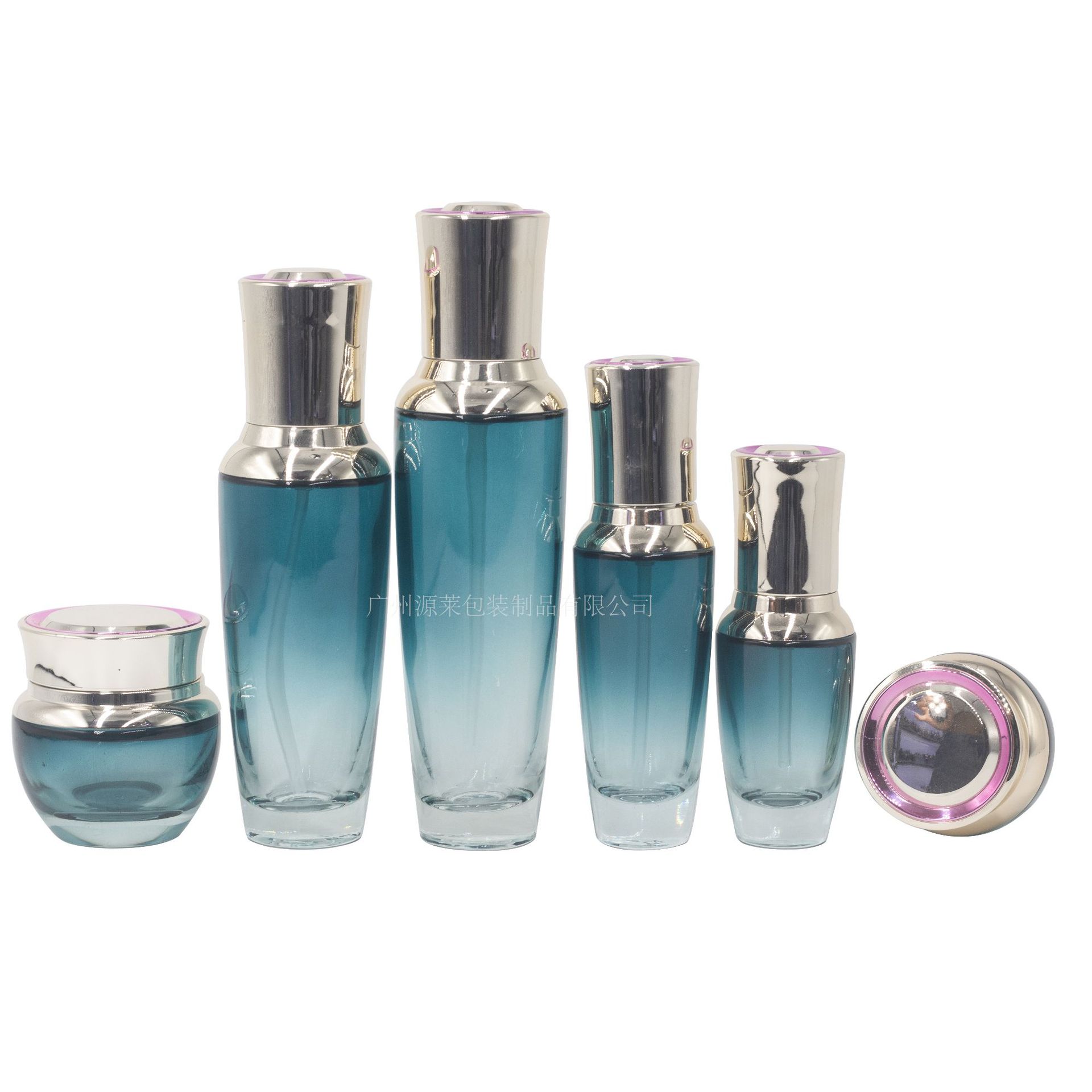 新款小黑瓶顶紫兰蔻化妆品玻璃套装瓶100ml乳液瓶50g化妆品面霜瓶