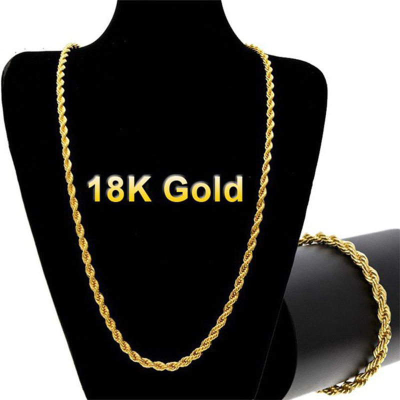 Popular Hemp Flowers Chain Necklace Bracelet Gold Plated 18K Necklace 4mm Thick Hemp Flowers Chain Simple Couple Models Factory Wholesale