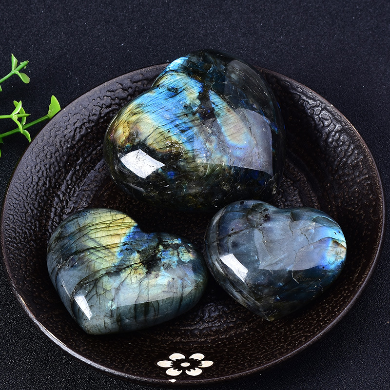 5~10cm拉长石爱心摆件 月光石心形 书房客厅天然水晶灵摆水晶礼物