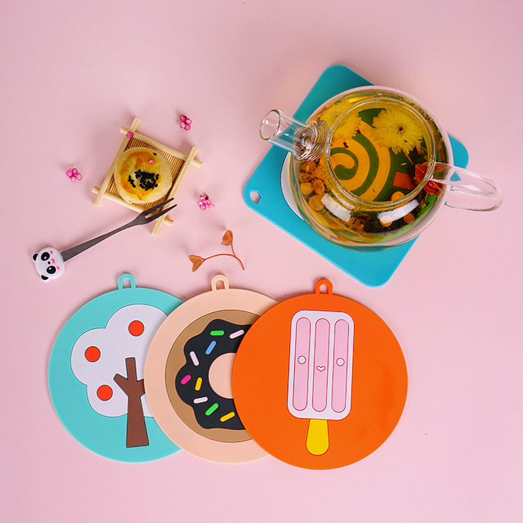 Cartoon Shape PVC Soft Rubber Coaster Creative round and Square Heat Proof Mat New Teacup Mat Placemat