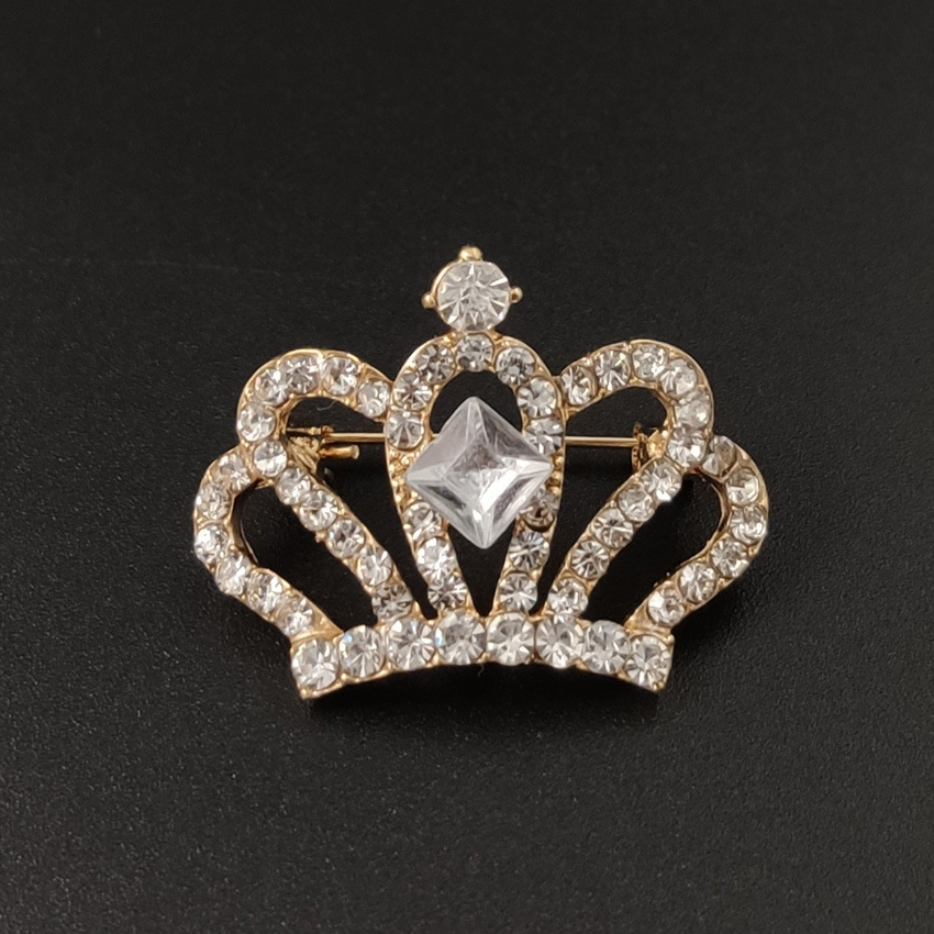 Korean Style Alloy Rhinestone Crown Brooch Temperament Suit Business Wear Clothing Accessories Wardrobe Malfunction Proof Pin Corsage