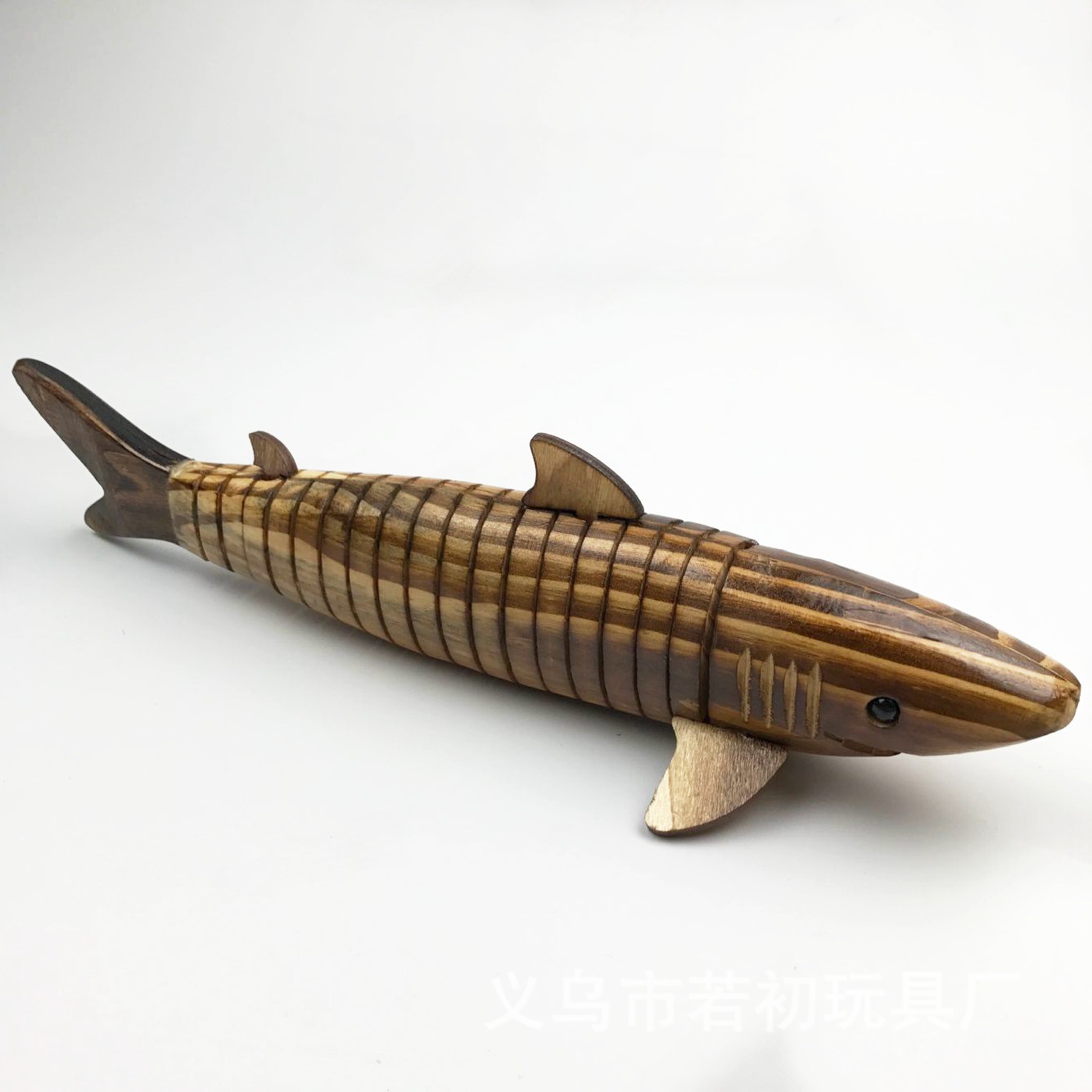 木质碳化33cm鲨鱼模型木头鱼海洋摇摆动物模型儿童海豚工艺品