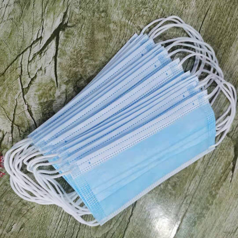 现货 蓝色一次性成人防尘透气口罩三层含熔喷布民用防护口罩批发