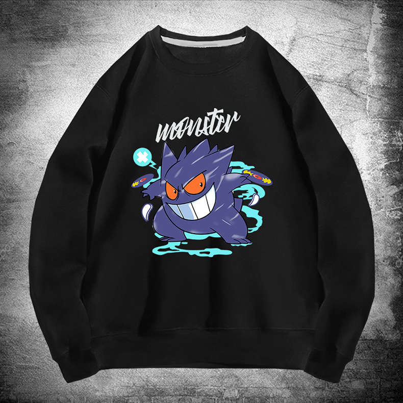 圆领卫衣男女潮流秋冬宽松精灵宝可梦耿鬼卡通动漫学生情侣装上衣