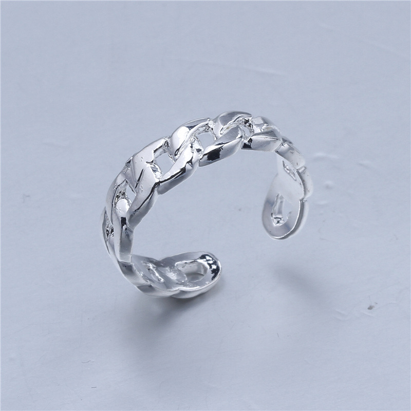 方格锁链条戒指活口开口银戒指脚趾环简约欧美夏季沙滩脚戒 女