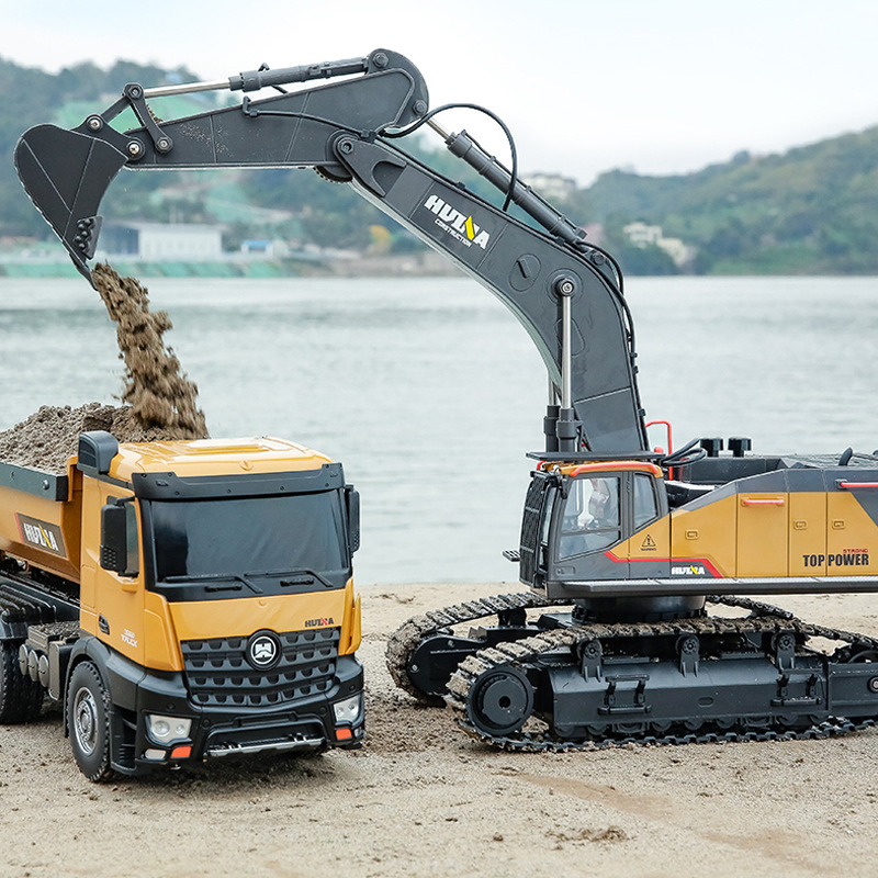 汇纳592仿真遥控合金挖掘机22通道挖土机挖机儿童电动玩具商用