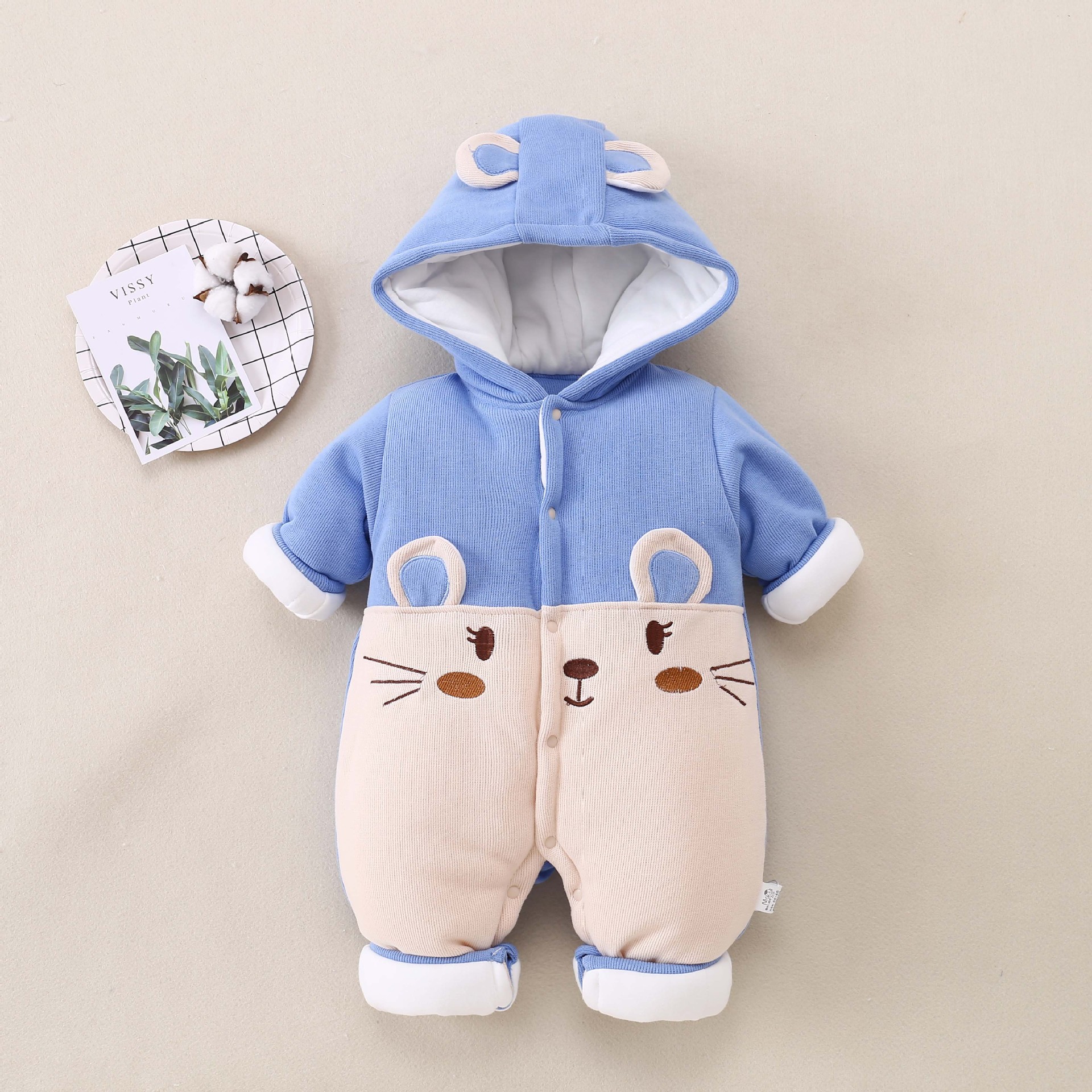 500克加厚宝宝连体衣婴儿秋冬外出服儿童哈衣连身衣一件代发