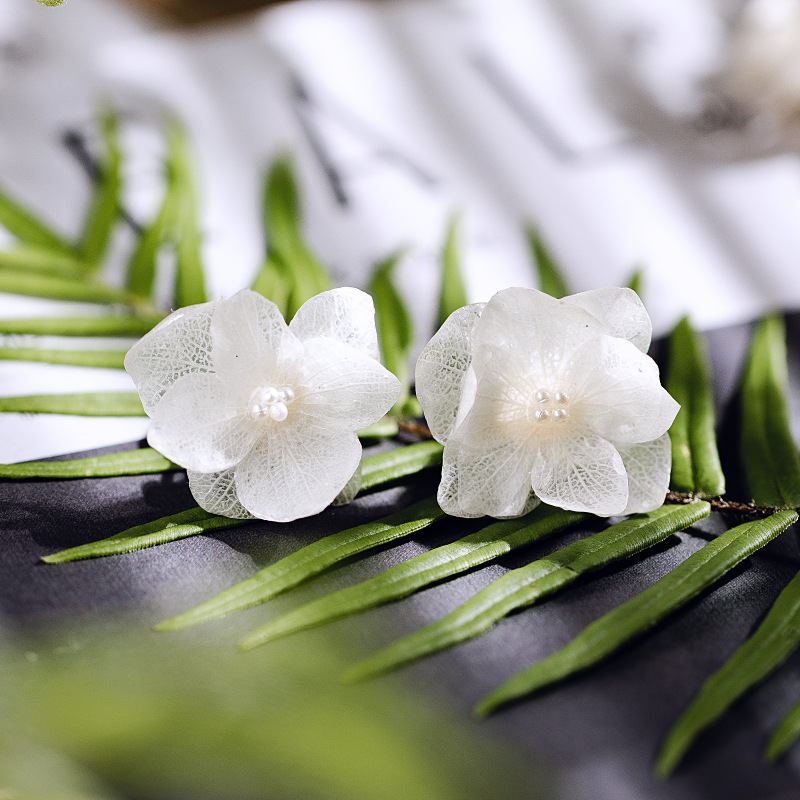 【烟火】原创设计手作925银真花永生花绣球耳钉耳环ins风耳夹植物