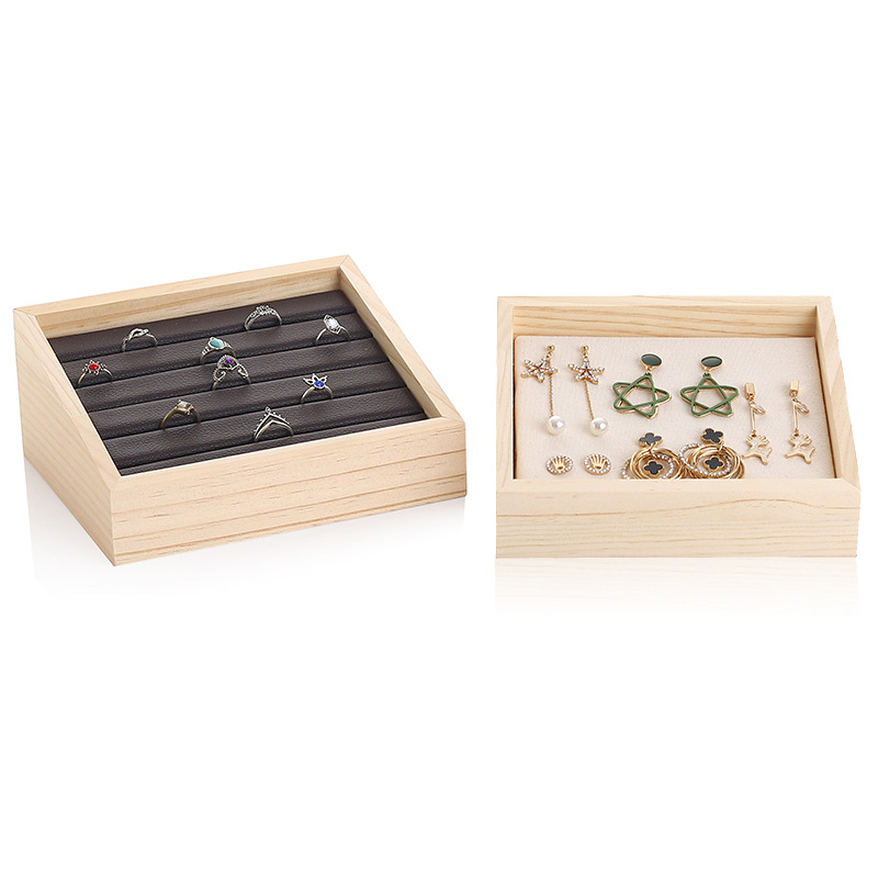 Solid Wood Tray Box Pendant Oblique Box Rings Ear Studs Display Box Household Jewelry Storage Box Jewelry Display Shelf