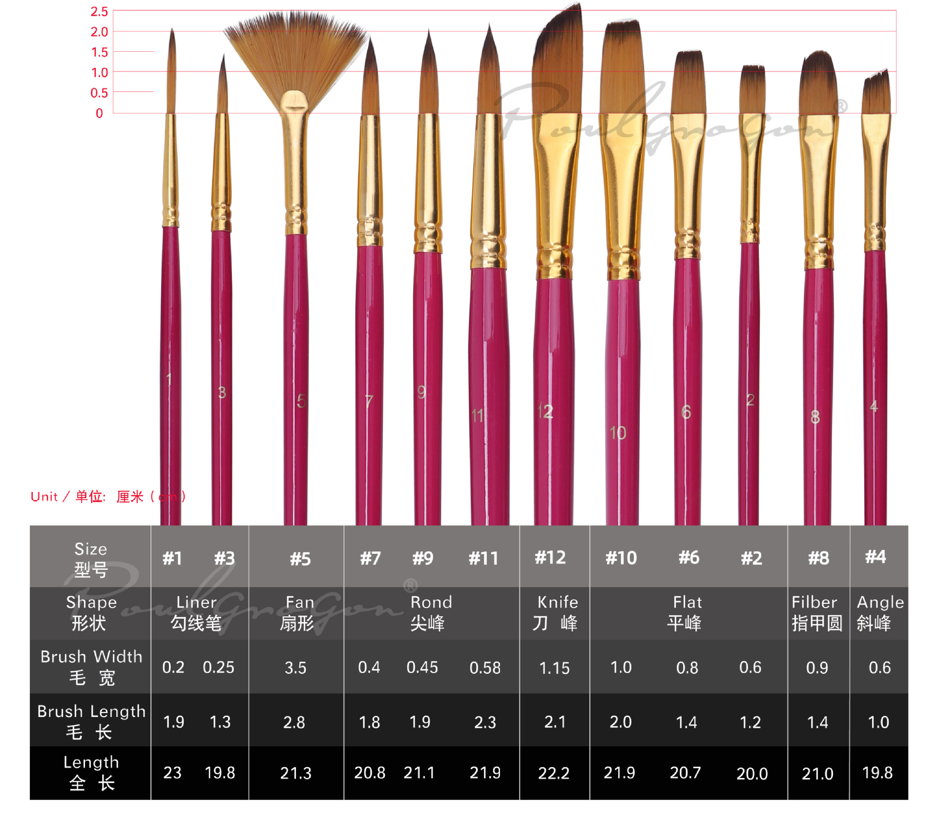 厂货通保罗高更厂家直销12支尼龙毛油画笔水彩笔刷颜料刷子hb3011