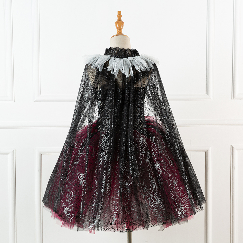 万圣节披风斗篷印花儿童服装化妆舞会装扮系带披肩鬼节公主披风