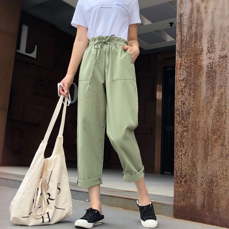 Cross-Border Casual Pants for Students New Korean Style Harem Pants Lace-up Loose BF Style High Waist Macaron Wide-Leg Pants