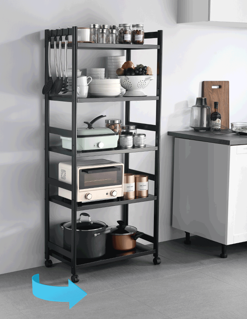 悍高正品金属厨房置物架落地收纳整理架可移动微波炉烤箱架子带轮