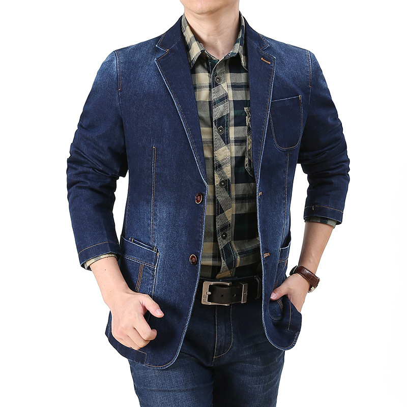 春秋季新款男装大码宽松牛仔西装时尚商务休闲西服男外套男9833