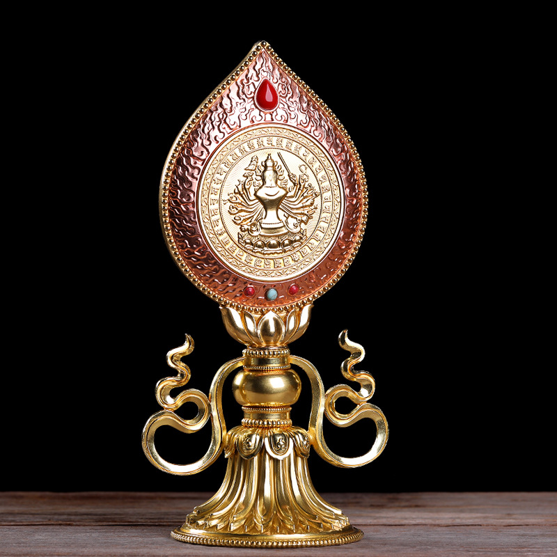 纯铜藏传佛教用品准提镜密宗法器佛堂供奉吉祥佛母铜宝镜佛具摆件