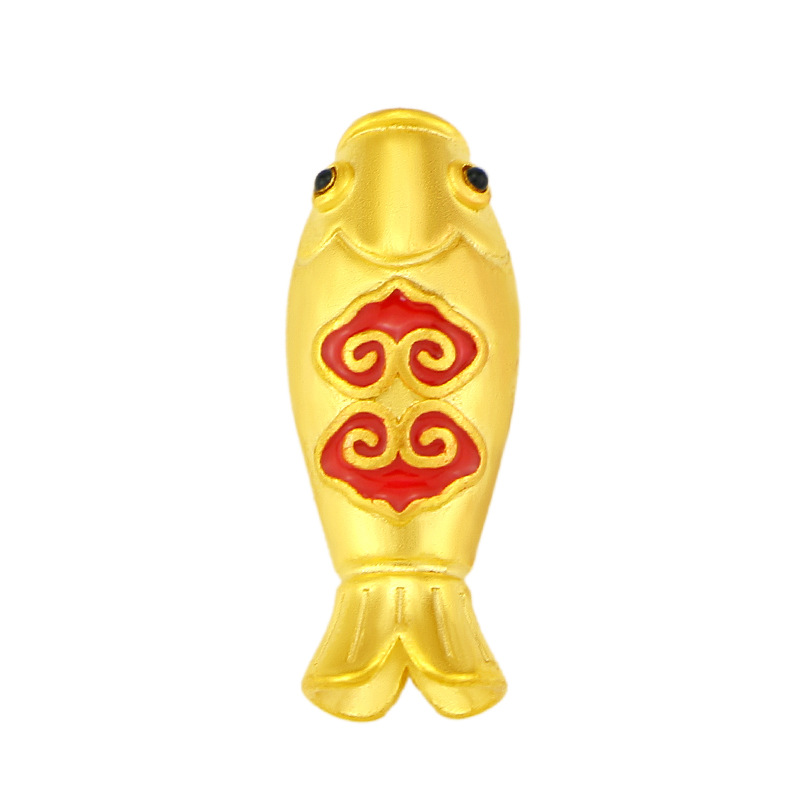 新款3d仿硬金珐琅祥云锦鲤鱼镀黄金转运珠女款镀24k手链diy配件