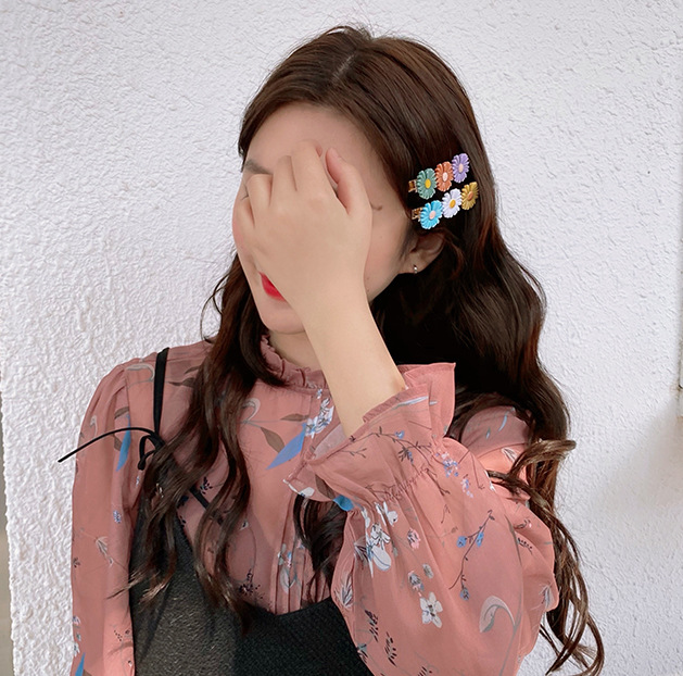 快乐小雏菊可爱拼色花朵发夹ins泫雅风发卡边夹刘海夹少女心发饰