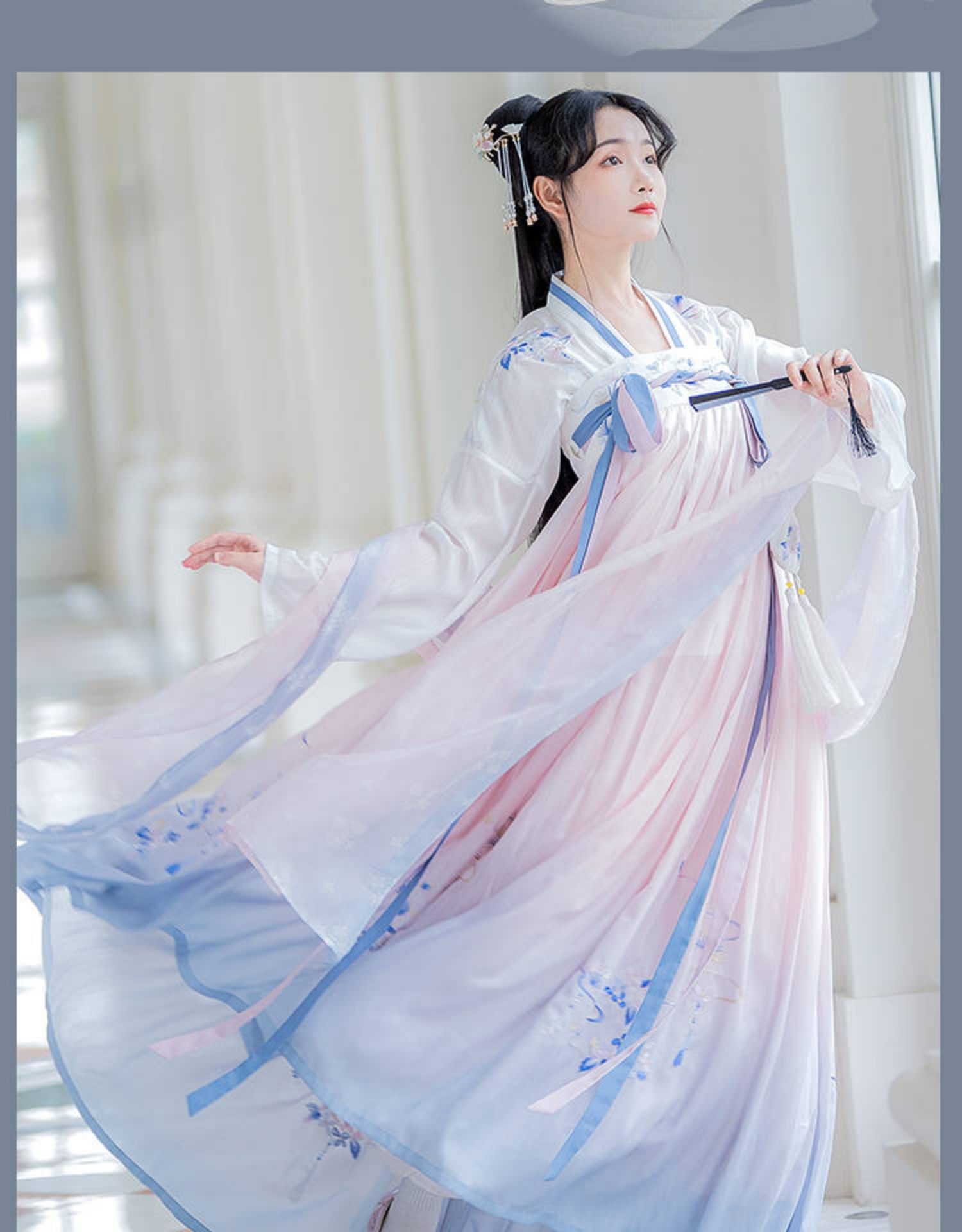 新款微雨汉服女学生超仙中国风飘逸古风景柔齐腰齐胸襦裙日常套装