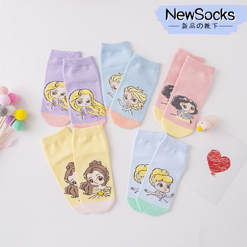 秋冬儿童袜子动漫卡通人物公主袜女童1-12岁白雪公主直板宝宝袜