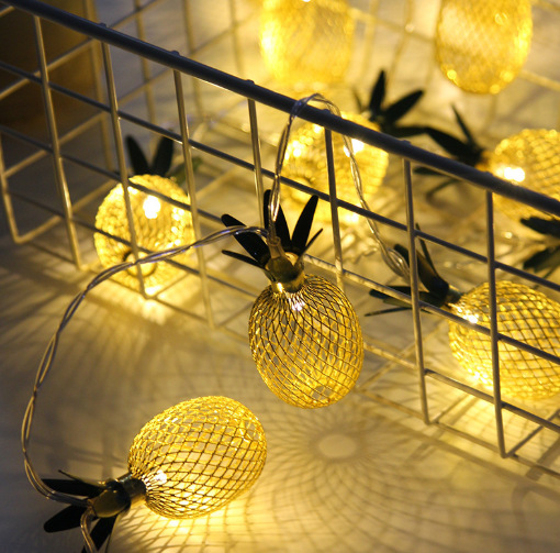 夏日热销铁艺菠萝灯串水果造型串灯节日房间庭院装饰小彩灯批发